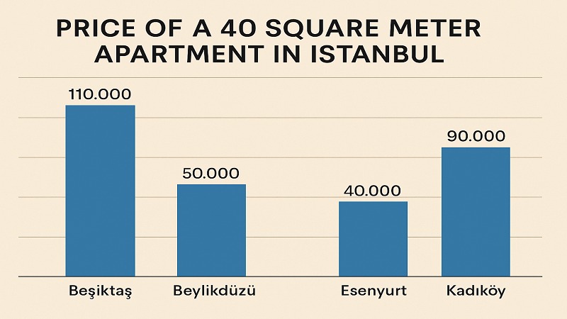 قیمت آپارتمان 40 متری در استانبول ؛ نمودار مقایسه‌ای قیمت آپارتمان در محله‌های استانبول